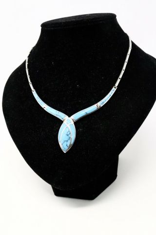 A Lovely Vintage 925 Sterling Silver Mexico Turquoise Statement Necklace 29181