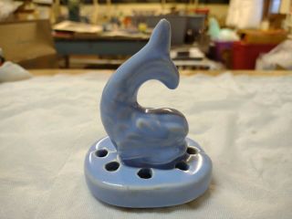 Vintage Shawnee Pottery Blue Dolphin Flower Frog No Damage
