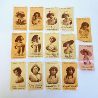 14 Antique Vintage Tobacco Old Mill Cigarette Silks Early Actresses W/signatures