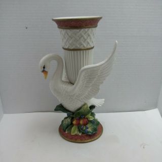 Vintage Fitz & Floyd Holiday Swan Vase Retired No Chips Or Cracks