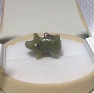 Vintage Hand Carved Green Jade Pig Figurine Charm/pendant