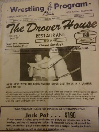 Vintage Rare Early Ric Flair Wrestling Program Wwwf Nwa 1977 Sheik Funk Dibiase