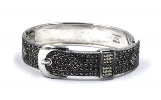 Vintage Judith Jack Marcasite Buckle Bangle Bracelet Sterling Silver Designer