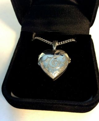 Vintage Silver Heart Locket Pendant Necklace On A Flat Link Chain 925 Boxed