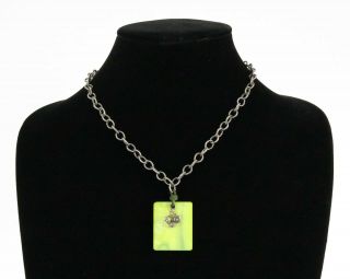 Vintage.  925 Sterling Silver Oval Chain Link Lime Green Pendant Necklace 28.  1g