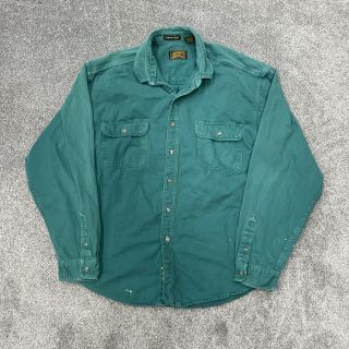 Vtg Eddie Bauer Mens 2xl Shirt Button Green Outbound Twill Made In Usa