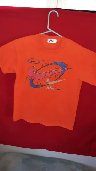 Vintage Nike T Shirt Orange Funky Double Sided Graphic Mens Size L Large Vtg Tee