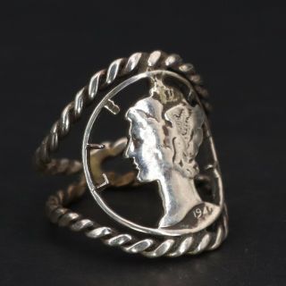 Vtg Sterling Silver Braided Mercury Dime Coin Cutout Tapered Ring Size 5 - 3.  5g
