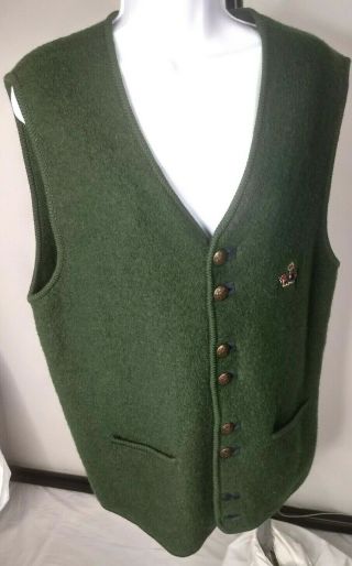 St.  Raphael Vintage 100 Pure Wool Dark Green Vest With Pockets & Spell - Out S/p