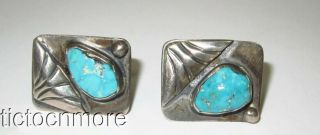 Vintage Navajo Indian Signed L Platero Squash Blossom Turquoise Cufflinks
