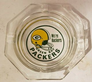 Vintage Green Bay Packers Clear Glass Ashtray - We 