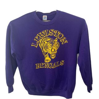 Vintage 80s 90s Men’s Xl Purple And Yellow Tigerhead Jerzee Crewneck Sweatshirt