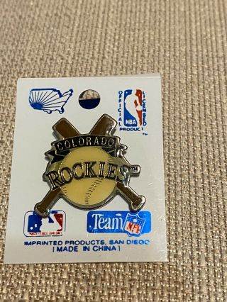 1993 Colorado Rockies Ball & Crossed Bats Lapel Pin Mlb On Card