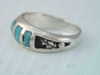 Vintage Native American Navajo Indian Sterling Turquoise Ring Chip Inlay Sz 71/4