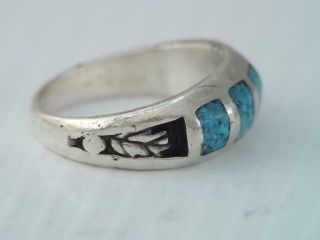 VINTAGE NATIVE AMERICAN NAVAJO INDIAN STERLING TURQUOISE RING CHIP INLAY sz 71/4 2