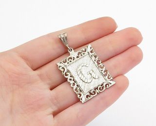 925 Sterling Silver - Vintage Shiny Etched G Initial Square Pendant - P12697