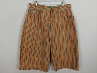 Vintage Cross Colours Mens Striped Orange Green Shorts Size 38