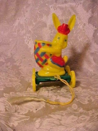 Vintage Old Antique Rosbro Hard Plastic Easter Rabbit Bunny Candy Container Cart