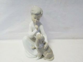 Vintage Lladro Boy With Dog Figurine 4522 7 1/2 " Tall