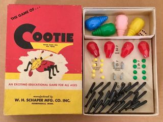 Vintage 1949 The Game Of Cootie Box W.  H.  Schaper Mfg Co.  Robbinsdale Mn
