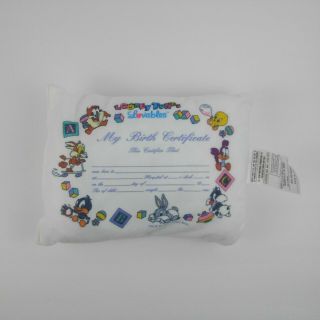 Vintage Baby Looney Tunes Birth Certificate Pillow 1993 Loveables Warner Bros
