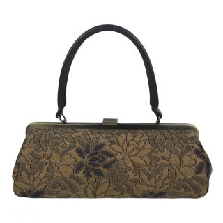 Vintage Marlo Floral Tapestry And Leather Metal Frame Satchel Handbag Purse Wide