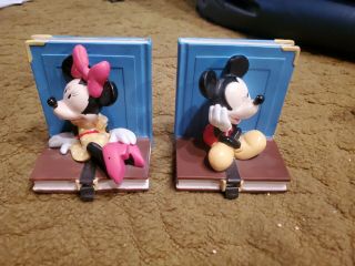 Vintage Disney Mickey & Minnie Mouse Sitting On A Book Ceramic Figurine (pair)