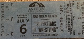 Superstars Of Wrestling July 6th 1991 Anaheim Convention Center Ticket