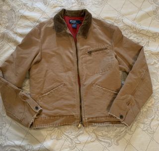 Vtg Polo Ralph Lauren Barn Jacket Wm Sz Small Corduroy Collar Quilted Distressed