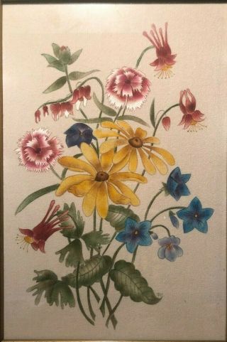 VINTAGE SIGNED HAND PAINTED THEOREM GROUP OF FLOWERS FLORAL BOUQUET - FRAMED 2