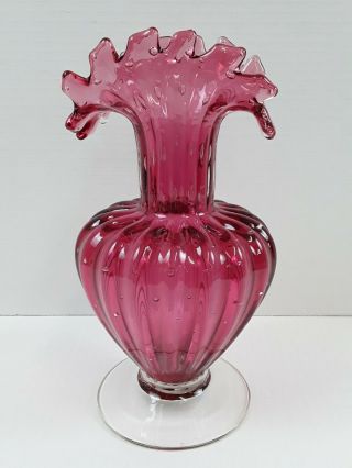Vintage Italian Venetian Italy Hand Blown Art Glass Pink Vase