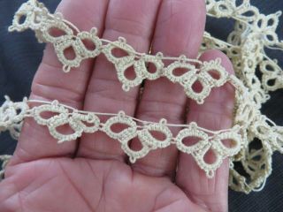 Antique Vtg Hand Tatted 5/8 In Wide Lace Ecru 144 " Small Cotton Doll Dress Trim