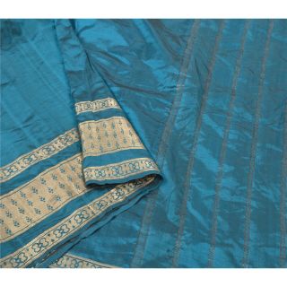 Sanskriti Vintage Blue Pure Mysore Silk Sarees Handcrafted Zari Indian Sari