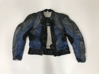 Vintage Leather Jacket Racing Small Blue And Black Armor Protection