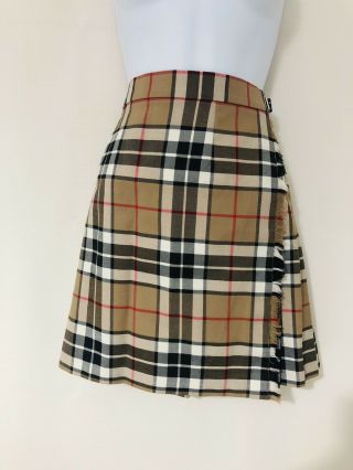Vintage Kilt Size 12 Check Pringles Wool Blend Retro Skirt Brown Ewm Smart Beigr