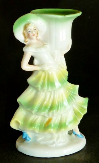 Vintage 1930 - 40 Hand Ptd Figural Sassy Crinolin Lady Figure Candleholder German