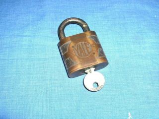 614 - Vintage/antique Yale Heavy Brass Padlock W/original Numbered Key,