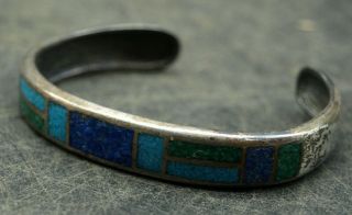 Vintage Inlay Turquoise Handmade Sterling Silver 925 Bracelet Cuff (d26)