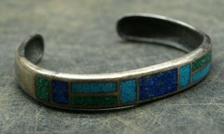 VINTAGE INLAY TURQUOISE HANDMADE STERLING SILVER 925 BRACELET CUFF (D26) 2