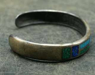 VINTAGE INLAY TURQUOISE HANDMADE STERLING SILVER 925 BRACELET CUFF (D26) 3