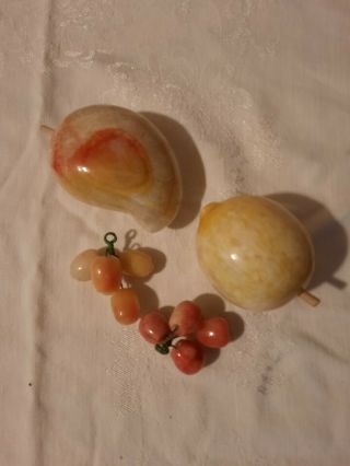 Vintage Polished Alabaster / Marble Fruit - Mango,  Lemon,  And Cherries