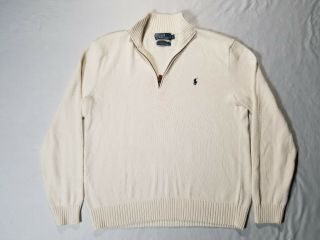 Vintage Polo Ralph Lauren 1/4 Knit Sweater Mens Sz L Color White Winter Fall