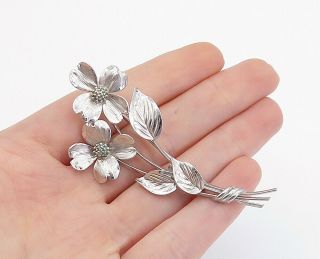Hsb 925 Sterling Silver - Vintage Shiny Blooming Flowers Brooch Pin - Bp5678