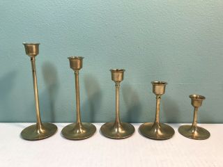 Vintage Brass Candlestick Candle Holders Set Of 5 Graduated Sizes