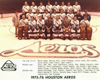 Wha Houston Aeros 1975 - 76,  Color 8x10 Team Photo - Gordie,  Mark,  & Marty Howe