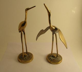 Pair 2 Vintage Brass Bird Statue Sculptures 8 " Egret Heron Crane