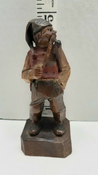 Anri Hand Carved Wooden Figurine Old Man With Piece Pipe & Stick 5 " 1930s Vtg
