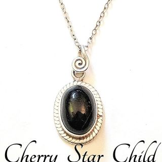 Vintage Solid Sterling Silver Chain W Polished Black Onyx 925 Pendant Necklace