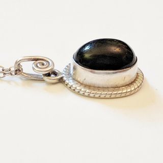 Vintage solid sterling silver chain w polished black onyx 925 pendant necklace 2