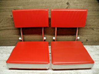 2 Vintage Red White Vinyl Folding Stadium Bleacher Seat Fishing Boat Chair Clamp 2